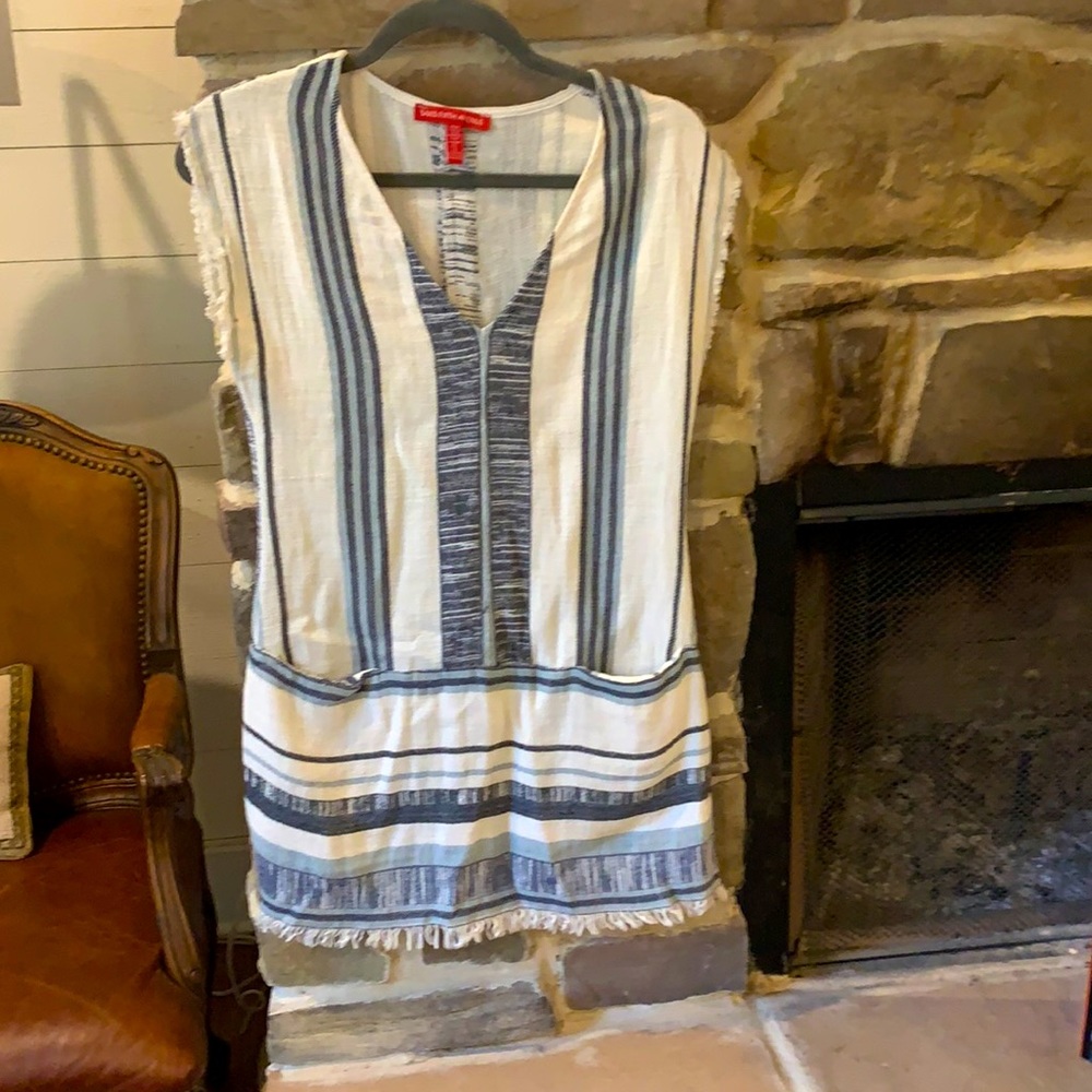 Saks Fifth Avenue Dress. V neck, fringe around bottom and sleeves.